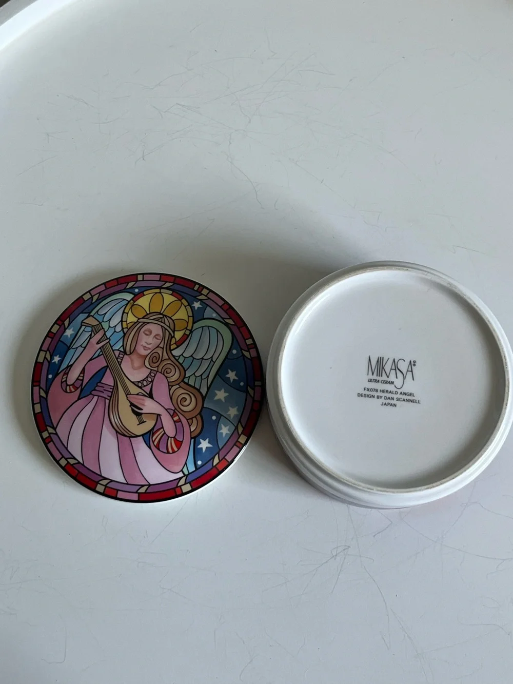 Vintage Mikasa Herald Angel Lidded Trinket Box Jar By Dan Scannell
